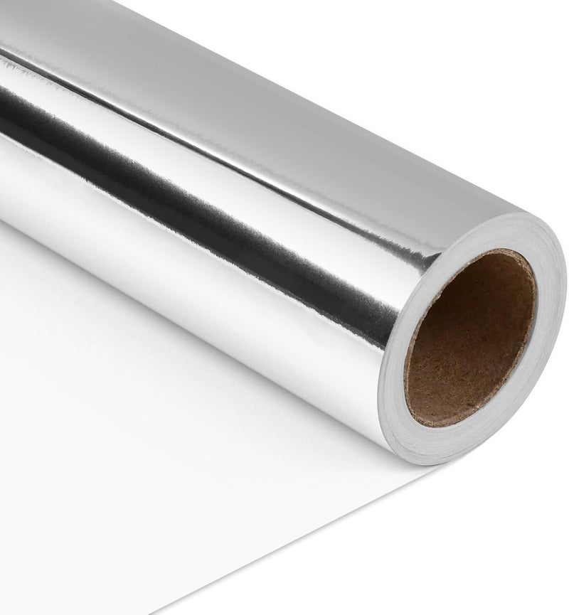 NESCCI Silver Metallic Wrapping Paper, Solid Color Paper,Gift Wrapping Paper,Perfect for Wedding,Valentine's Day,Birthday, Christmas,Baby Shower,DIY Bouquet (17 Inches X 32.8 Feet) - Image 1